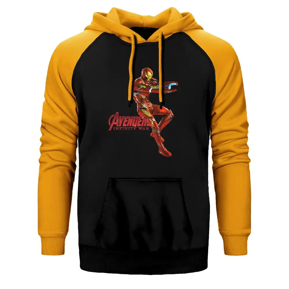 Avengers Infinity War Iron Mad Yellow Double Color Raglan Sleeve Hoodie Sweatshirt
