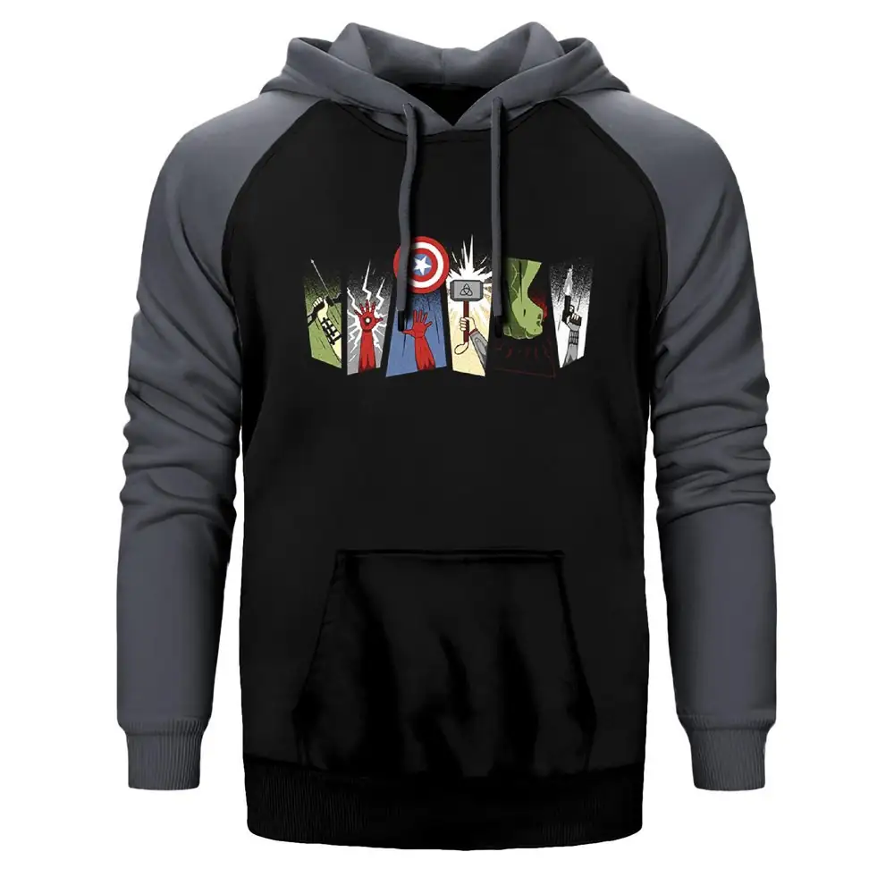 Avengers Items Grey Double Color Raglan Sleeve Hoodie Sweatshirt