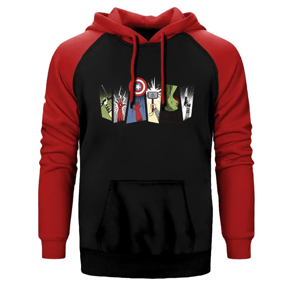 Avengers Items Red Double Color Raglan Sleeve Hoodie Sweatshirt