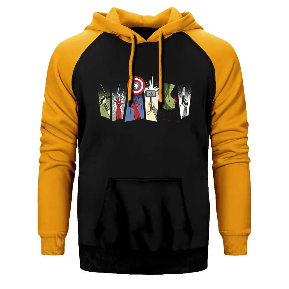 Avengers Items Yellow Double Color Raglan Sleeve Hoodie Sweatshirt