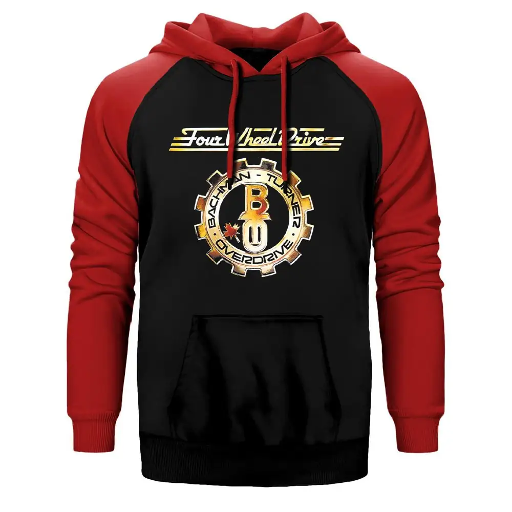 Bachman Turner Overdrive Four Wheel Drive Hoodie, Double Color Raglan Sleeve Red Sweatshirt