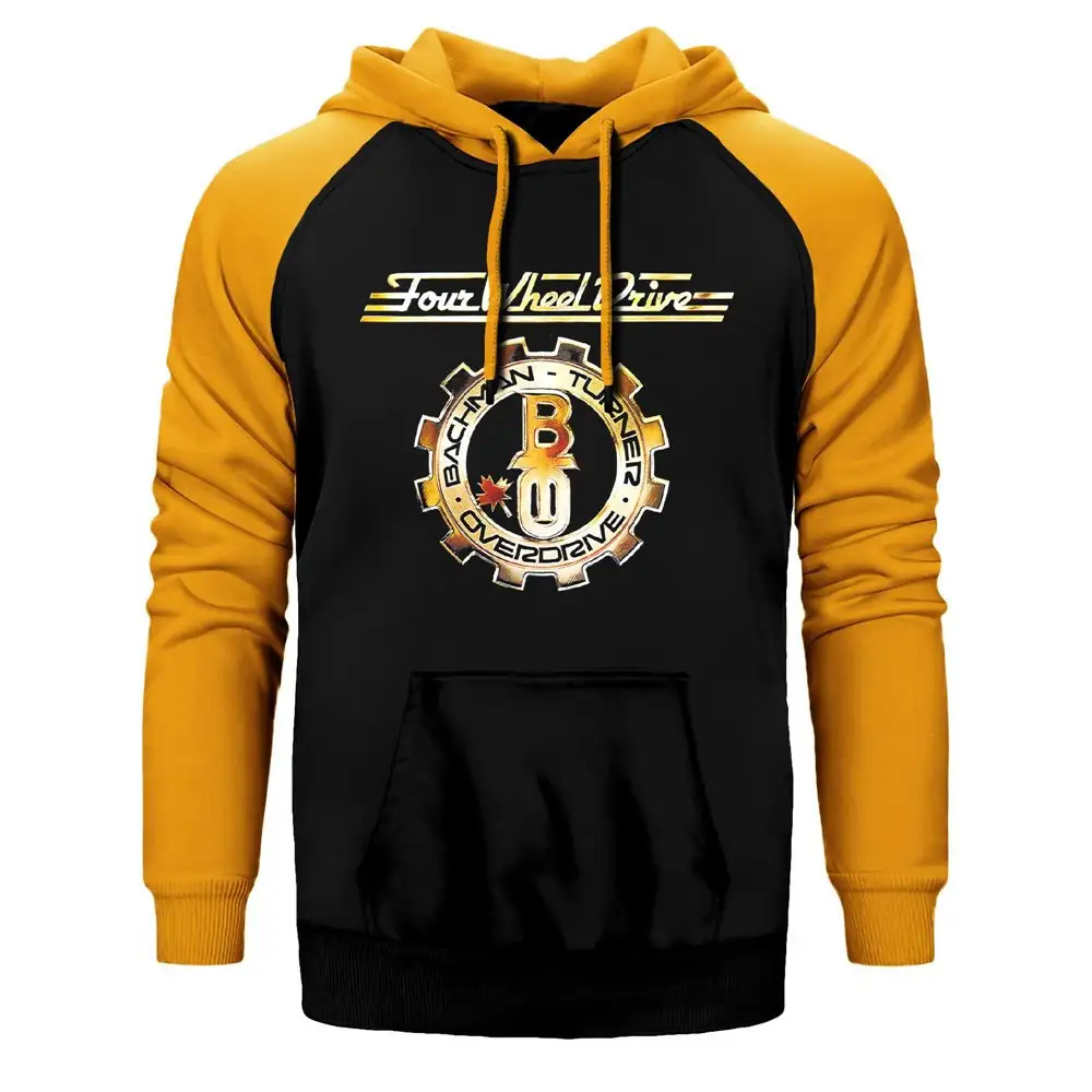 Bachman Turner Overdrive Four Wheel Drive Hoodie, Double Color Raglan Sleeve Yellow Sweatshirt