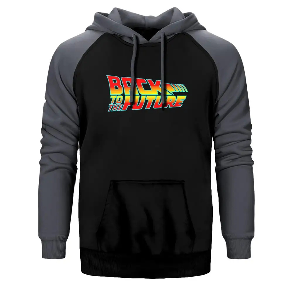 Back To The Future Hoodie, Double Color Raglan Sleeve Grey Sweatshirt