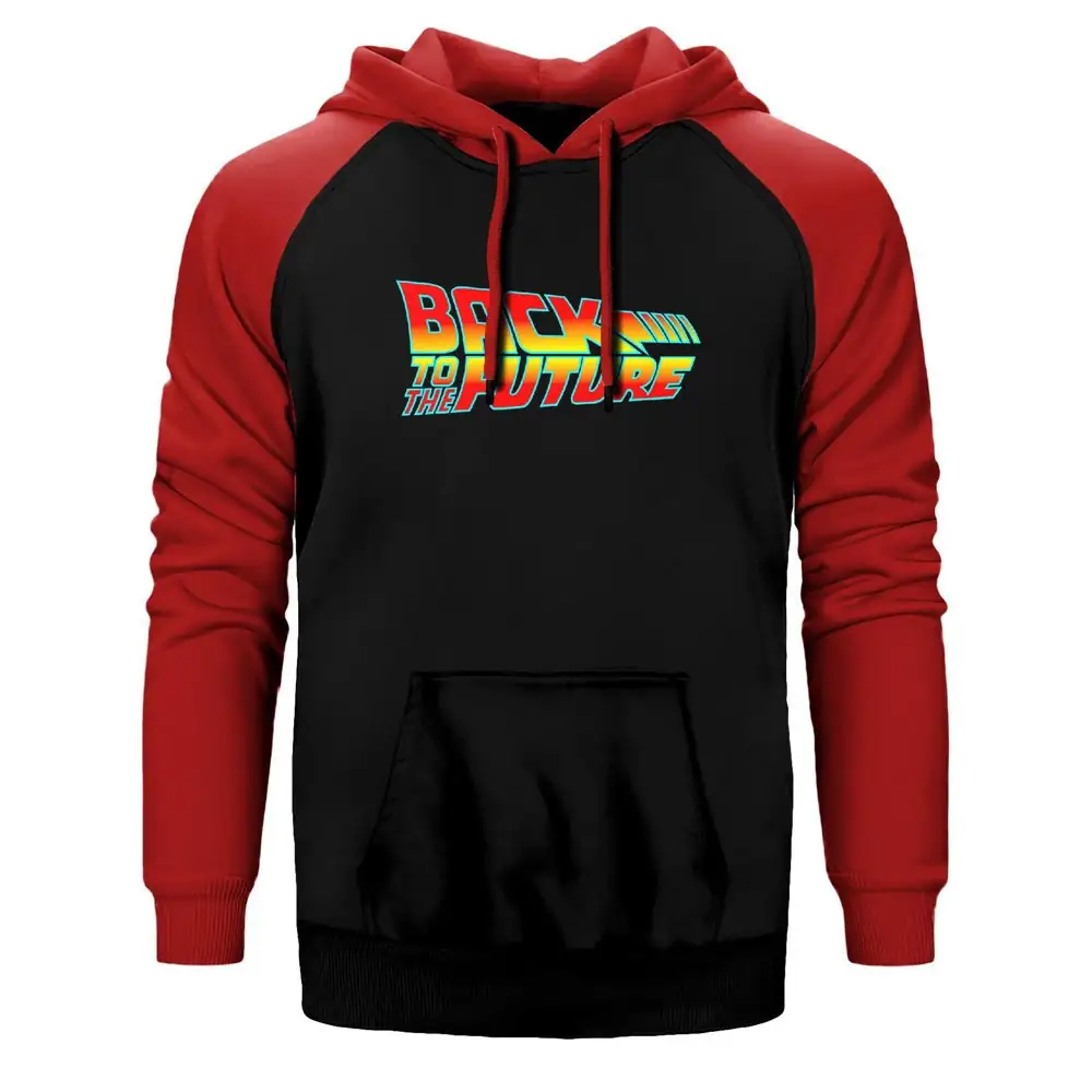 Back To The Future Hoodie, Double Color Raglan Sleeve Red Sweatshirt