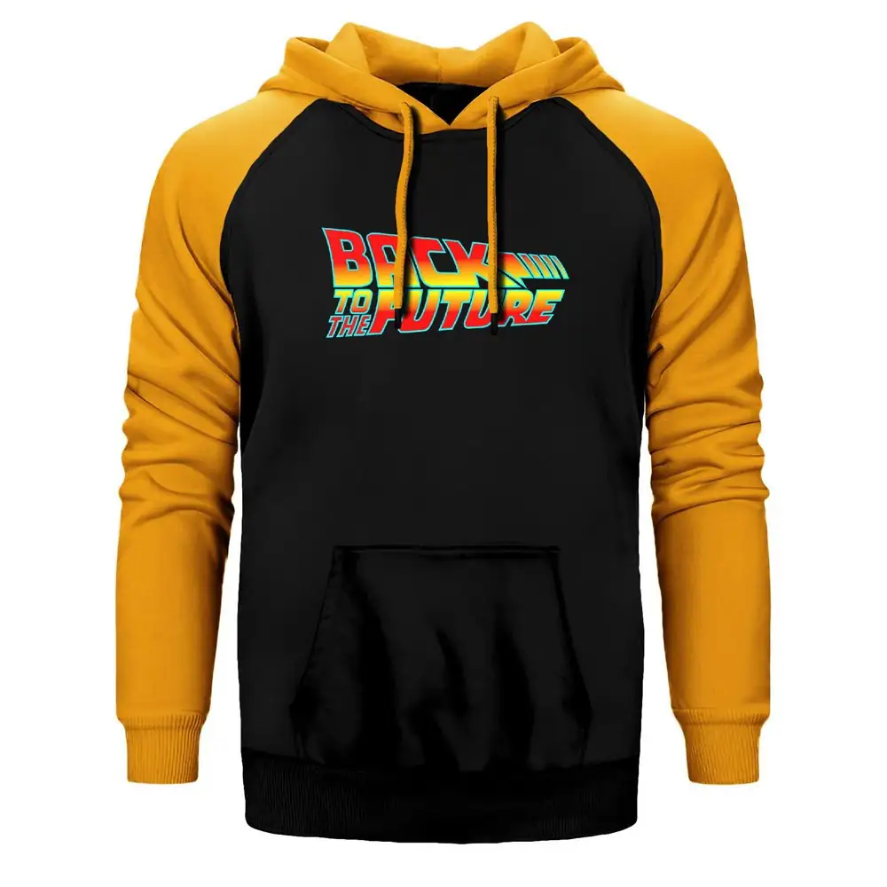 Back To The Future Hoodie, Double Color Raglan Sleeve Yellow Sweatshirt