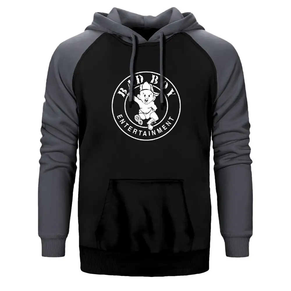 Bad Boy Hoodie, Double Color Raglan Sleeve Grey Sweatshirt