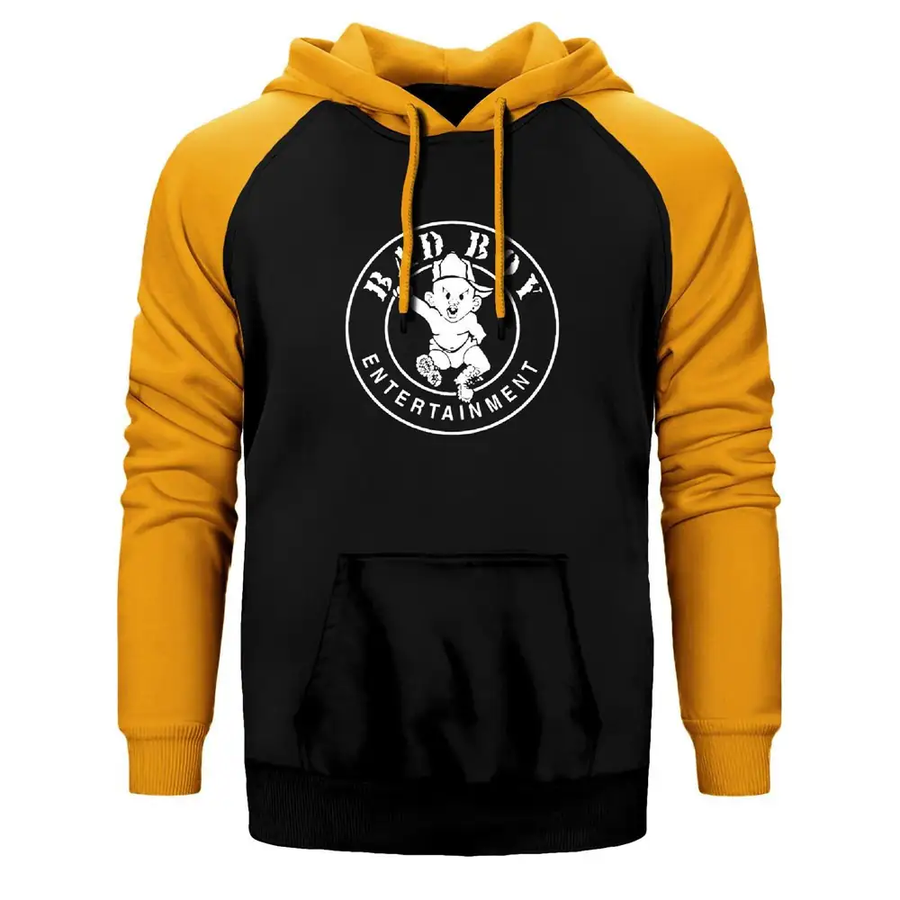 Bad Boy Hoodie, Double Color Raglan Sleeve Yellow Sweatshirt