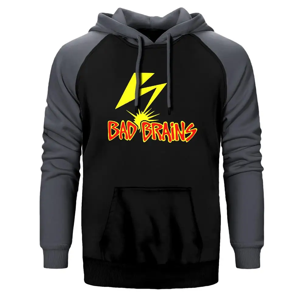 Bad Brains Lightning Hoodie, Double Color Raglan Sleeve Grey Sweatshirt