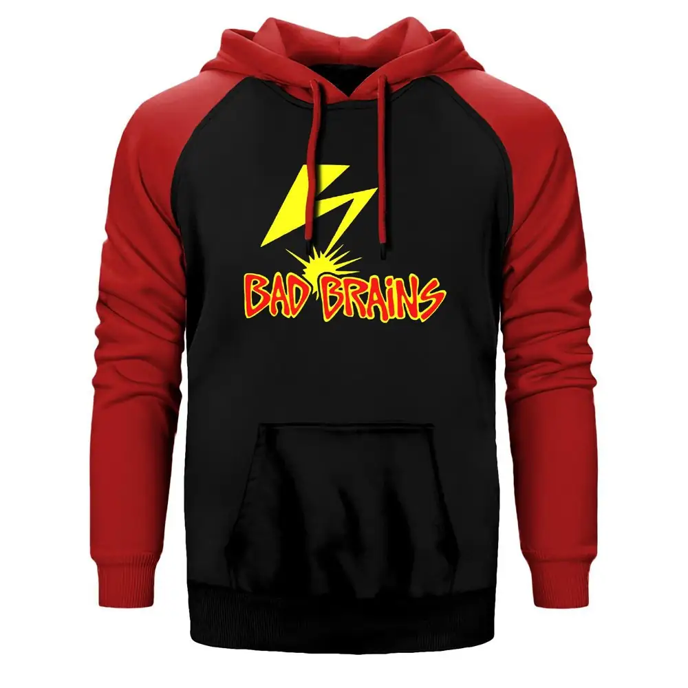 Bad Brains Lightning Hoodie, Double Color Raglan Sleeve Red Sweatshirt