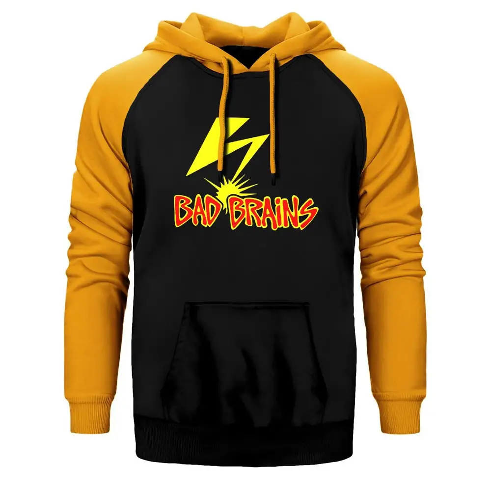 Bad Brains Lightning Hoodie, Double Color Raglan Sleeve Yellow Sweatshirt