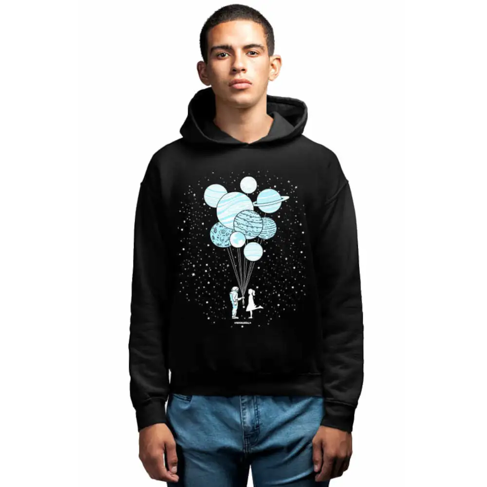 Balloon Planets Men's Hoodie Black Sweatshirt