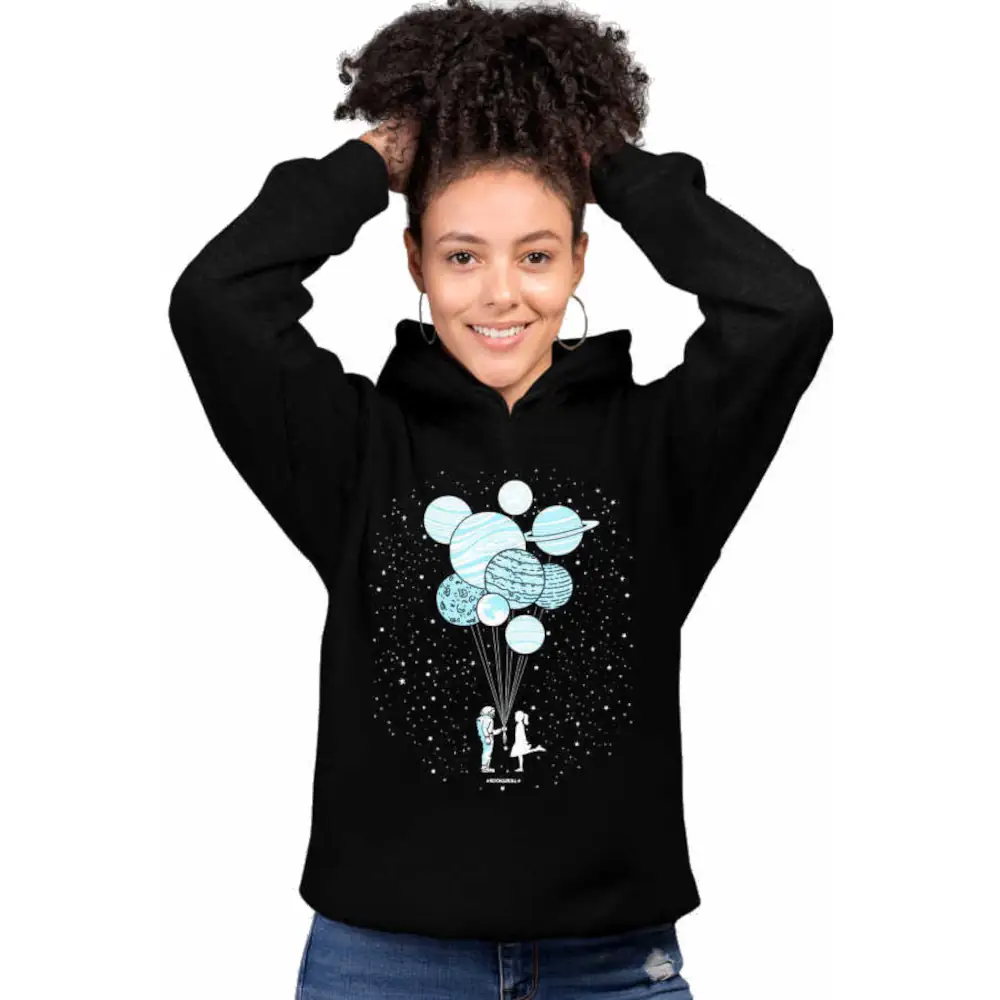 Balloon Planets Women's Hodie Thick Black Sweatshirt