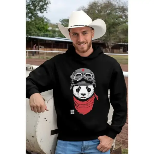 Bandana Panda Hoodie Thick Men's Black Sweatshirt