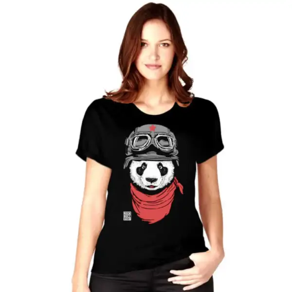 Bandana Panda Short Sleeve Women's Black T-Shirt