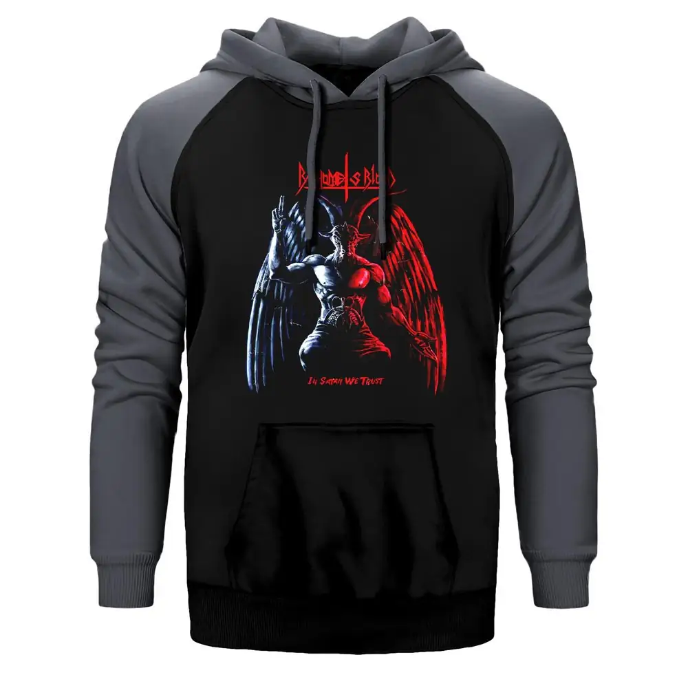 Baphomet is Blood Hoodie, Double Color Raglan Sleeve Grey Sweatshirt