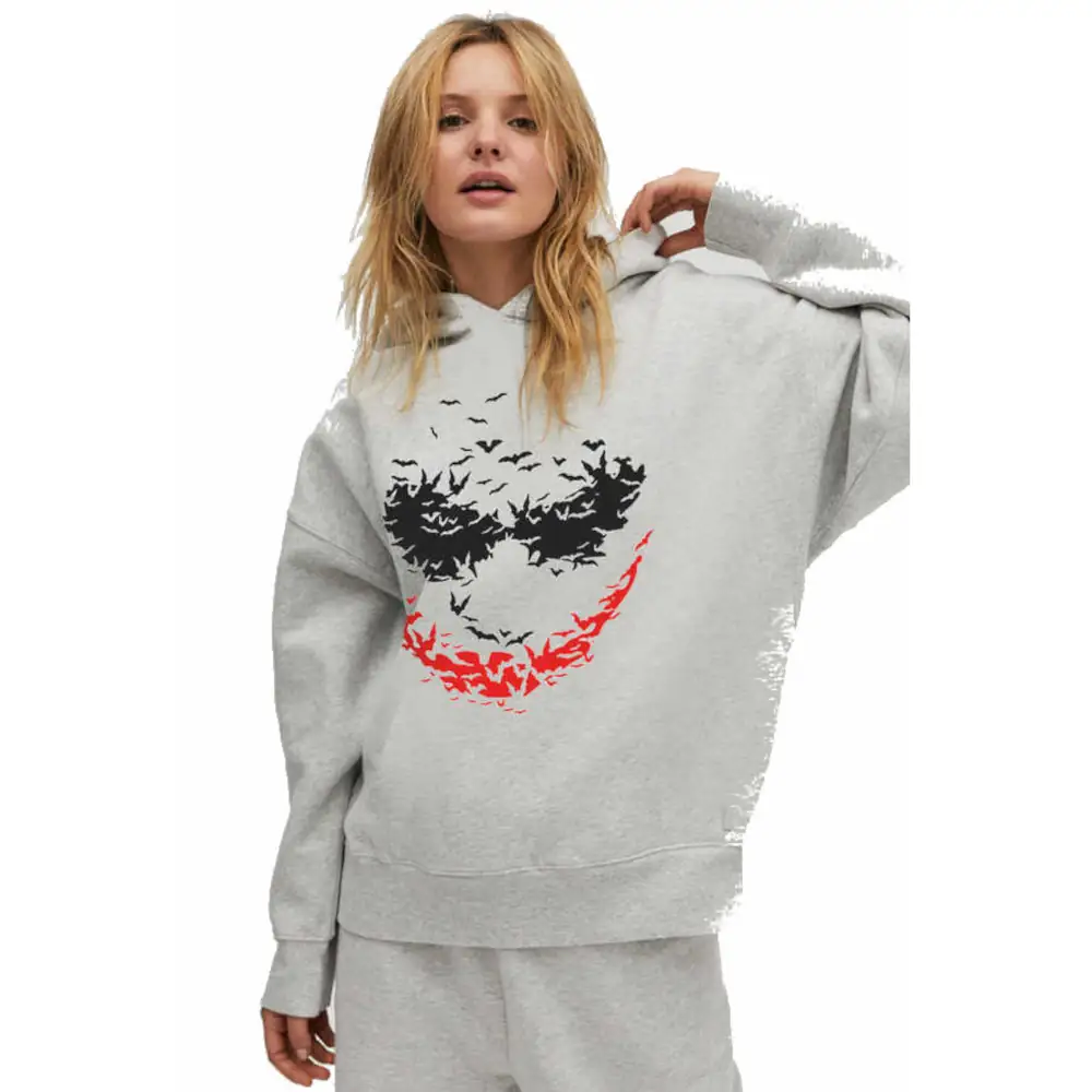 Bat Smile Hoodie Thick Oversize Women's Gray Sweatshirt