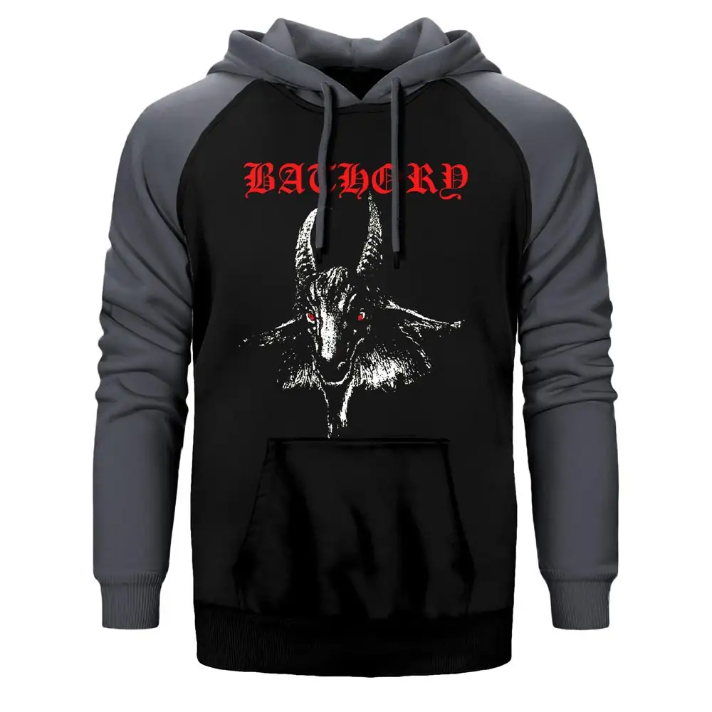 Bathory - Goat Classic Hoodie, Double Color Raglan Sleeve Grey Sweatshirt