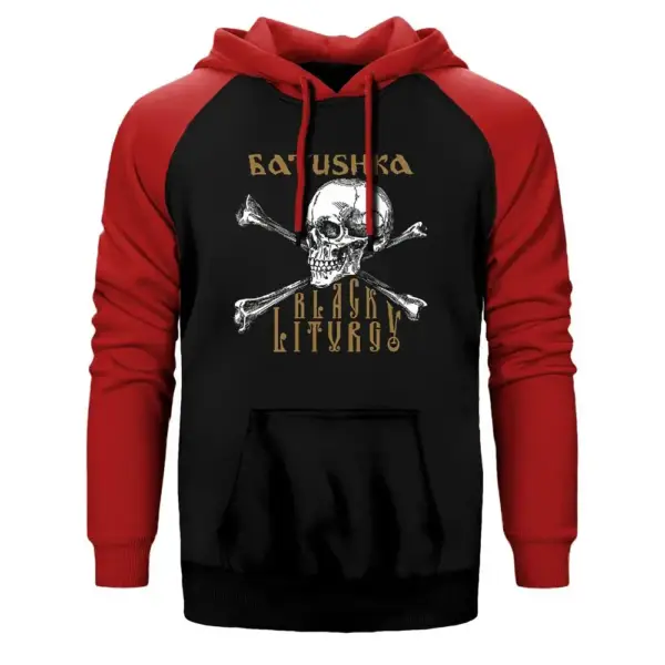 Batushka Black Liturgy Hoodie, Double Color Raglan Sleeve Red Sweatshirt