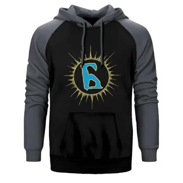 Batushka Logo Hoodie, Double Color Raglan Sleeve Grey Sweatshirt