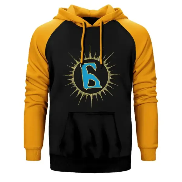 Batushka Logo Hoodie, Double Color Raglan Sleeve Yellow Sweatshirt