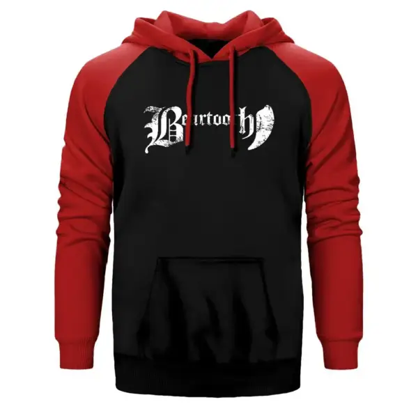 Beartooth Classic Hoodie, Double Color Raglan Sleeve Red Sweatshirt