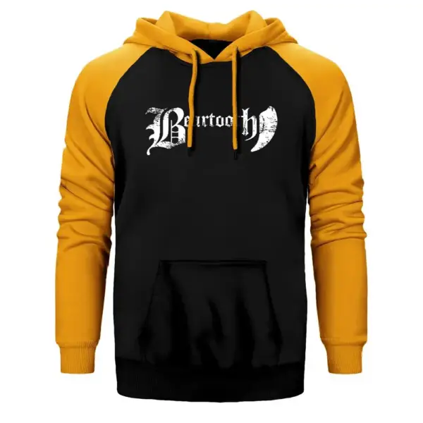 Beartooth Classic Hoodie, Double Color Raglan Sleeve Yellow Sweatshirt