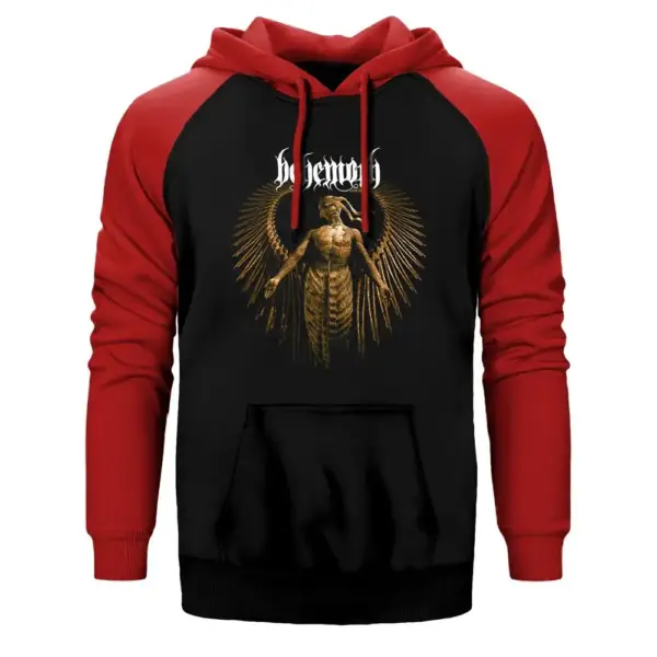 Behemoth Cover Hoodie, Double Color Raglan Sleeve Red Sweatshirt