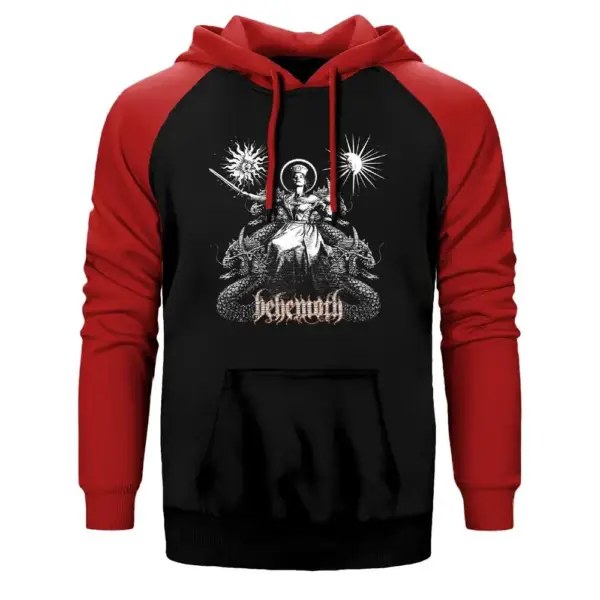 Behemoth Evangelion 2009 Hoodie, Double Color Raglan Sleeve Red Sweatshirt