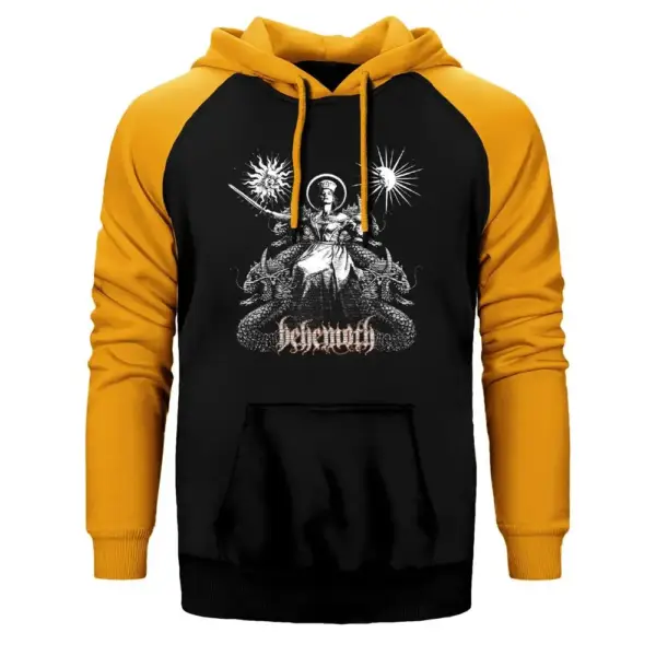 Behemoth Evangelion 2009 Hoodie, Double Color Raglan Sleeve Yellow Sweatshirt