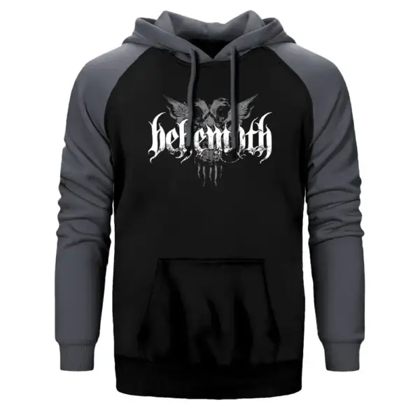 Behemoth Group Hoodie, Double Color Raglan Sleeve Grey Sweatshirt