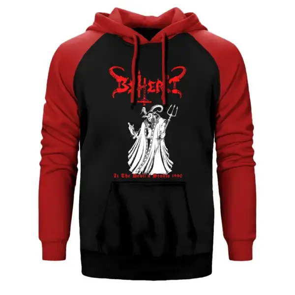 Beherit At The Devil's Studio 1990 Hoodie, Double Color Raglan Sleeve Red Sweatshirt