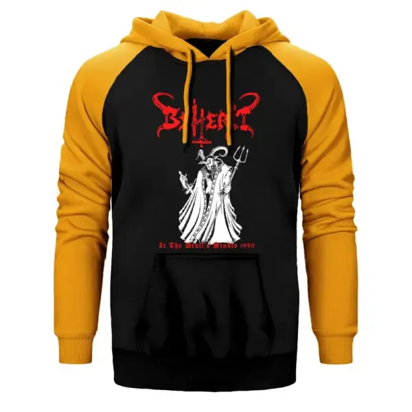Beherit At The Devil's Studio 1990 Hoodie, Double Color Raglan Sleeve Yellow Sweatshirt