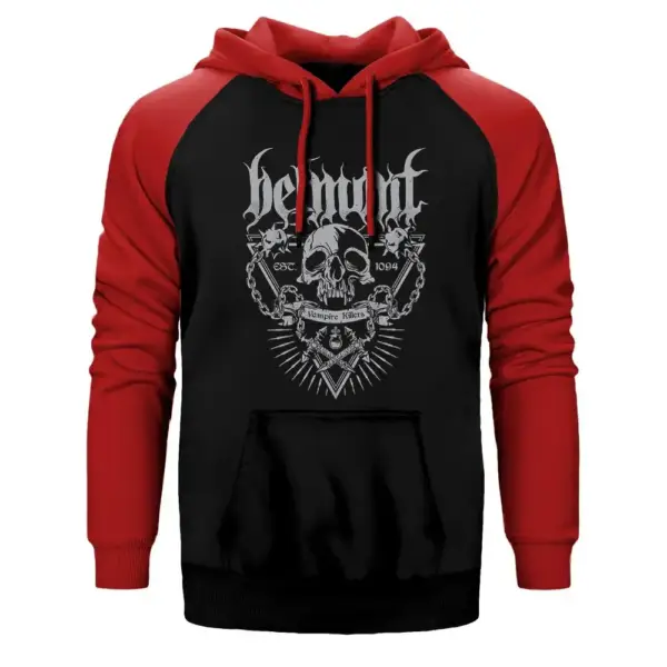 Belmont Vampire Killer Hoodie, Double Color Raglan Sleeve Red Sweatshirt