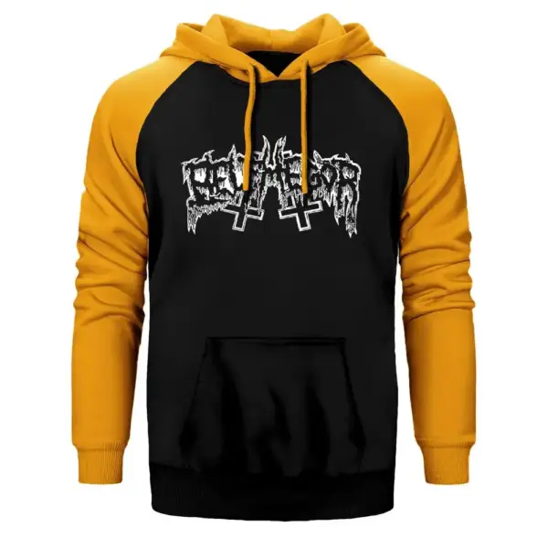 Belphegor Hoodie, Double Color Raglan Sleeve Yellow Sweatshirt