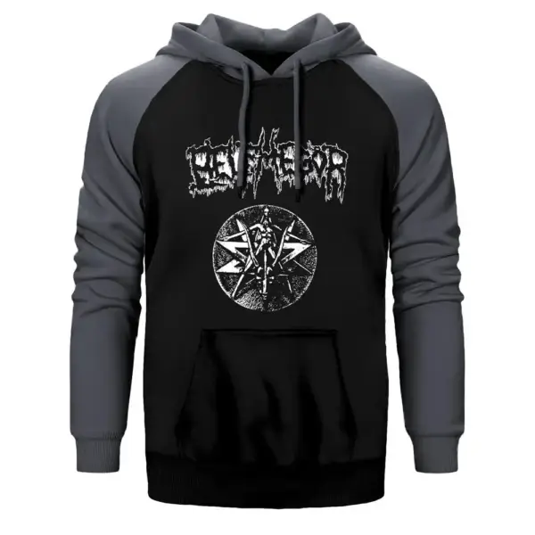 Belphegor Obscure And Deep Hoodie, Double Color Raglan Sleeve Grey Sweatshirt