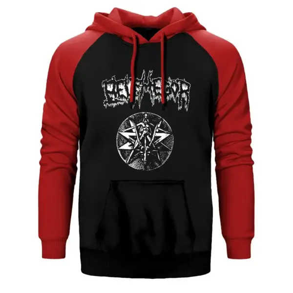 Belphegor Obscure And Deep Hoodie, Double Color Raglan Sleeve Red Sweatshirt