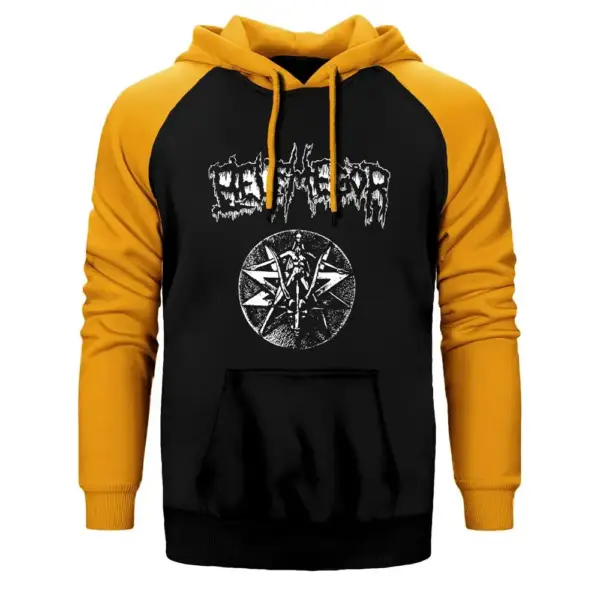 Belphegor Obscure And Deep Hoodie, Double Color Raglan Sleeve Yellow Sweatshirt