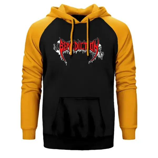 Benediction - Logo Hoodie, Double Color Raglan Sleeve Yellow Sweatshirt
