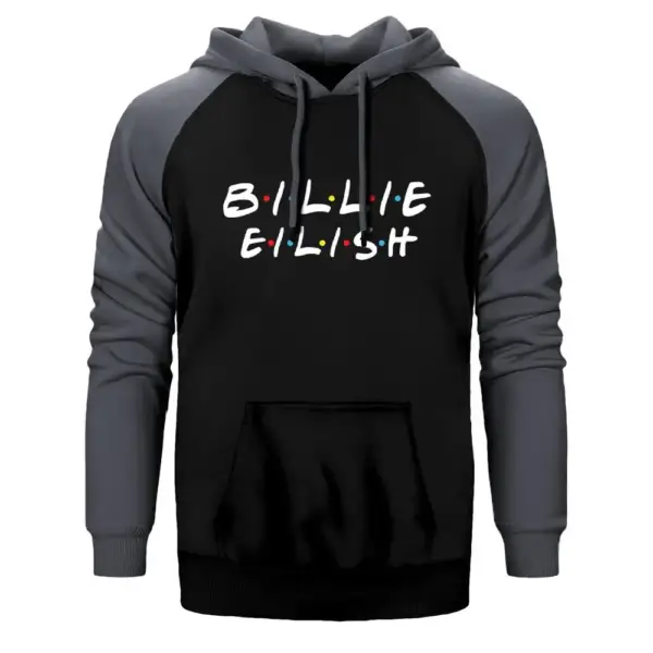 Billie Eilish Friends Hoodie, Double Color Raglan Sleeve Grey Sweatshirt