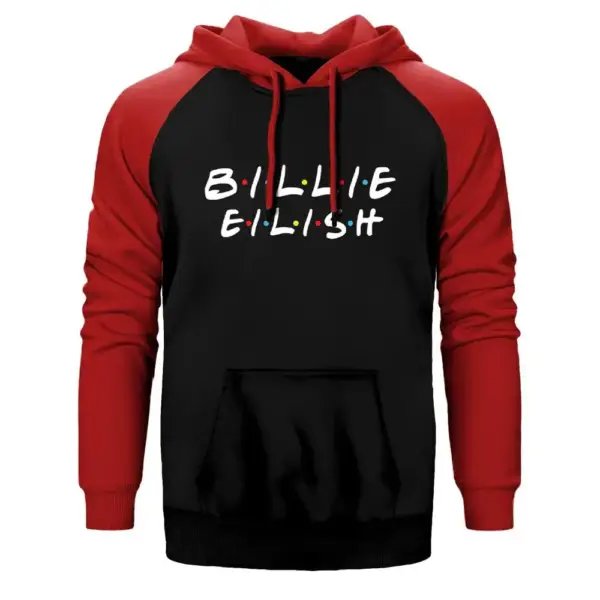 Billie Eilish Friends Hoodie, Double Color Raglan Sleeve Red Sweatshirt
