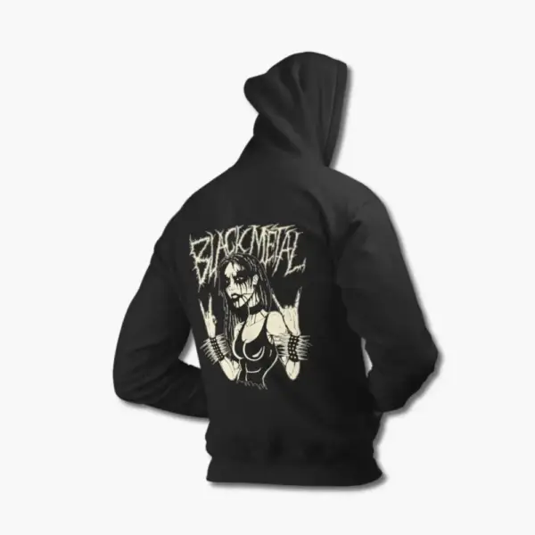 Black Metal Girl Hoodie, Black Metal Girl Black Hoodie - Image 2