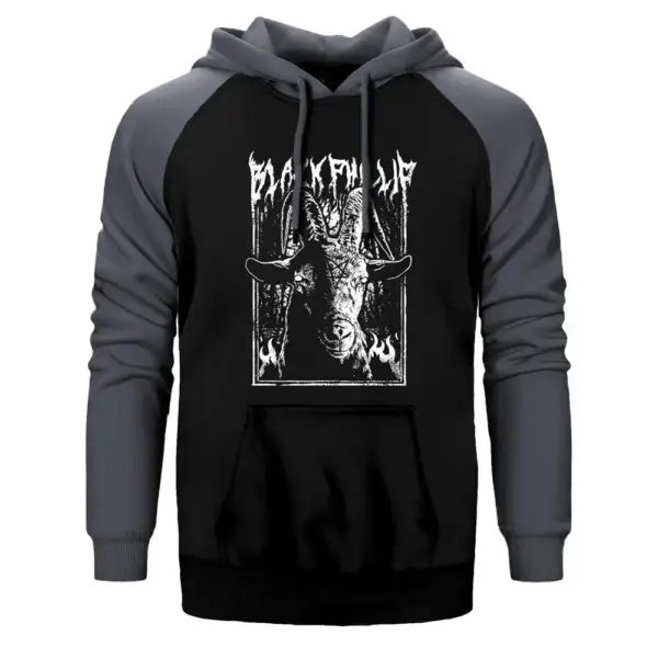 Black Metal Phillip Essential Hoodie, Double Color Raglan Sleeve Grey Sweatshirt