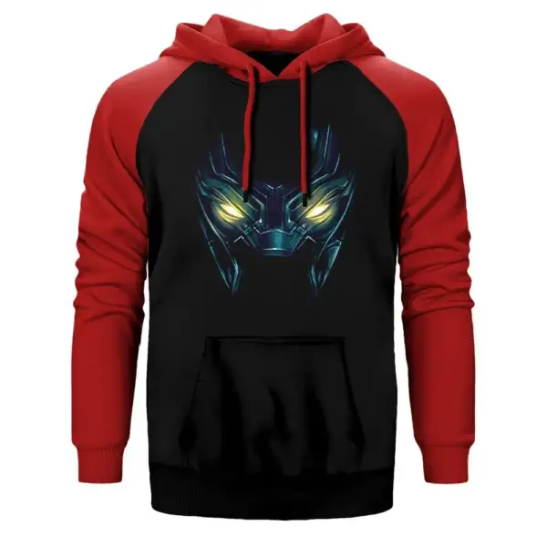 Black Panther Eyes Hoodie, Double Color Raglan Sleeve Red Sweatshirt