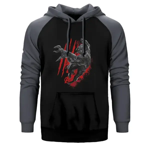 Black Panther Hoodie, Double Color Raglan Sleeve Grey Sweatshirt