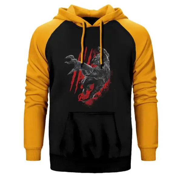 Black Panther Hoodie, Double Color Raglan Sleeve Yellow Sweatshirt