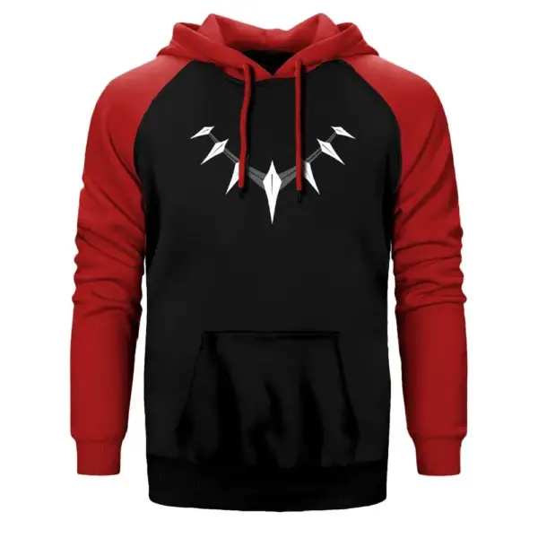 Black Panther Necklace Hoodie, Double Color Raglan Sleeve Red Sweatshirt