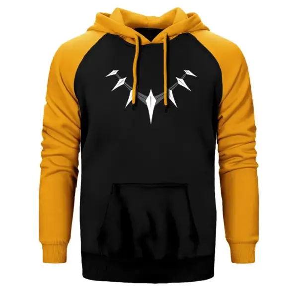 Black Panther Necklace Hoodie, Double Color Raglan Sleeve Yellow Sweatshirt