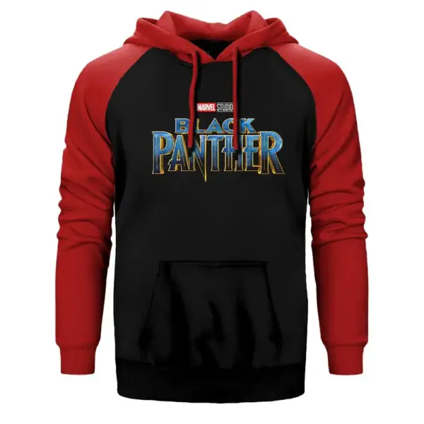 Black Panther Original Logo Hoodie, Double Color Raglan Sleeve Red Sweatshirt