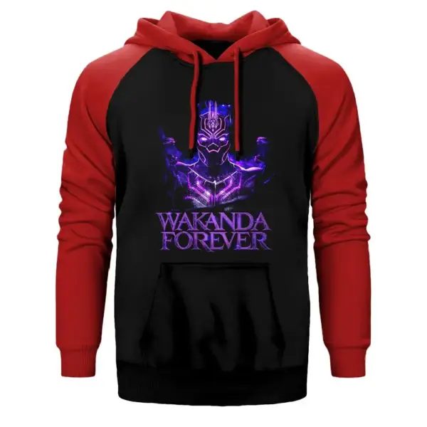 Black Panther Wakanda Forever Hoodie, Double Color Raglan Sleeve Red  Sweatshirt