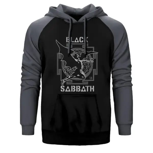 Black Sabbath 13 Angel Hoodie, Double Color Raglan Sleeve Grey Sweatshirt
